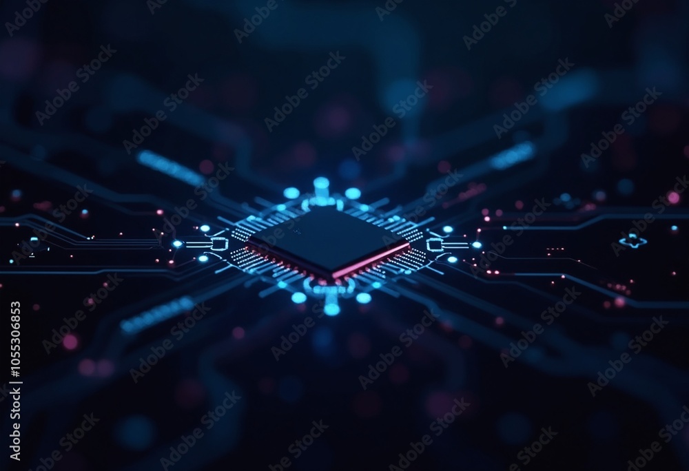 Aufkleber digital chip with integrated neural network elements - futuristic deep learning and data processing 