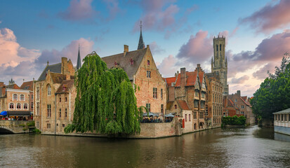 Fototapeta premium The Belfry Tower and canals in the beautiful city of Bruges Belgium 