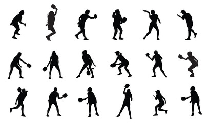 woman pickleball players silhouette vector set