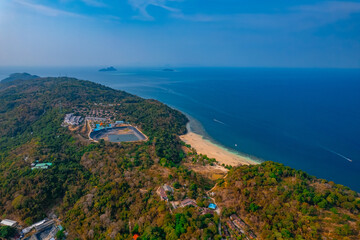 Aerial view long sandy beach on Phi Phi island, Thailand