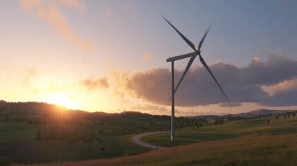 Obraz premium Large wind turbine installation in a scenic rural area, contributing to sustainable power generation.