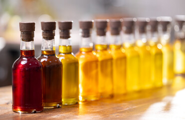 Set craft bottle with oil sunflower, black cumin, cannabis, flax, cedar, castor, apricot, sesame, milk thistle, camelina, pumpkin seeds