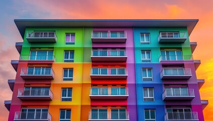 Colorful Apartment Building Against Sunset