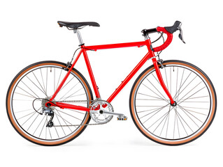 Side view racing bicycle, isolated on white background