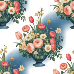 Bouquet floral botanical flowers. Watercolor background illustration set. Watercolour drawing fashion aquarelle isolated. Seamless background pattern. Fabric wallpaper print texture.