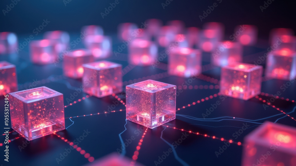Poster futuristic 3d rendering of glowing electronic components.
