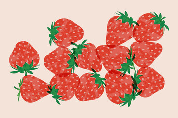 Strawberries colorful wallpaper print background. Fruit illustration isolated on background. Greeting card background with strawberries for your design