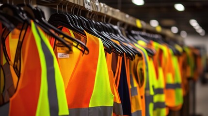 Personal protective equipment manufacturing facility, producing high-visibility vests and protective eyewear for workplace safety.