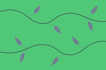 Pattern of Blue Leaves on Wavy Stems Against Green Background for Decor and Botanical Projects