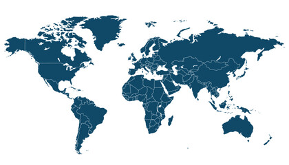 Naklejka premium World map. Blue modern vector map. Silhouette map.