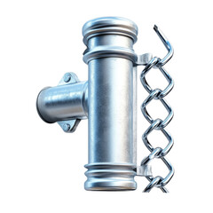 Metal locking mechanism with chain, on transparent background.