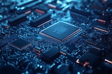 Fototapeta premium Close-up of a Circuit Board with a Microchip