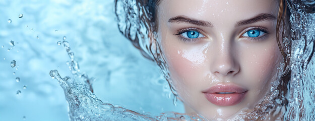 Refreshing Beauty Skincare Banner Featuring Water and Hydrated Skin