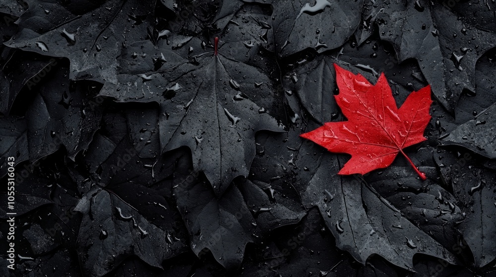 Aufkleber a black and red leaf is the only thing visible in a black background