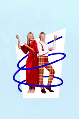 Vertical poster collage mature couple woman gentleman festive event performance dance waltz disco...