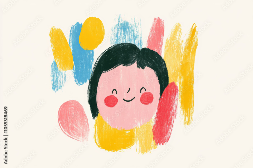 Poster a cheerful illustration of a smiling child with a colorful abstract background created with soft, te