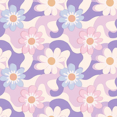 70s-Inspired Daisy Flower Seamless Pattern with Chunky Petals