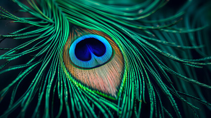 Obraz premium Peacock feather close up illustration. Generative AI