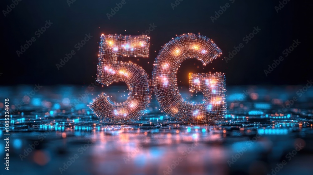 Poster Glowing 5G Symbol Constructed of Interconnected Lines and Lights