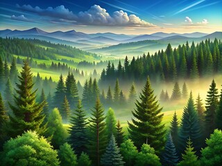 Fototapeta premium Enchanting Black Forest Landscape Banner with Spruce and Fir Trees - Panoramic Green Silhouette for Nature Lovers and Outdoor Enthusiasts
