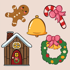 illustration set of christmas element vector art