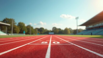 50-Meter Running Track Focused on the Finish Line with Copyspace