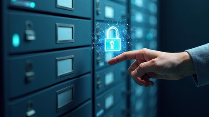 Data Protection Enlightened: Digital Lock Above Secure File Cabinet
