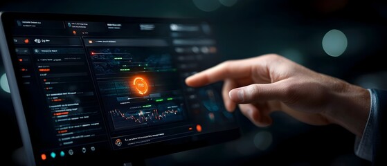 Obraz premium Futuristic digital dashboard interface depicting robust security protocols and encrypted network data flow for comprehensive protection and threat detection