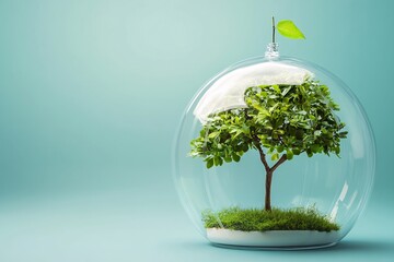 A Small Tree Enclosed in a Glass Dome: A Symbol of Environmental Protection