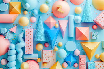 Fototapeta premium 3D geometric shapes in pastel colors with negative space, perfect for banners, social media backgrounds, website headers, presentations, or digital ads