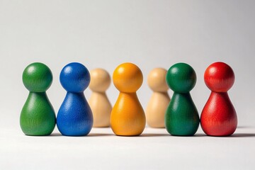 Colorful Wooden Figures Representing Unity and Teamwork