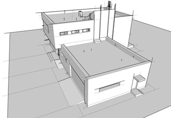 house building sketch architecture 3d illustration
