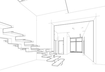 house building sketch architecture 3d illustration