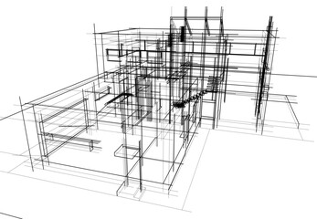 house building sketch architecture 3d illustration
