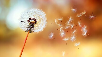 Blissful Moment: Woman Spreading Dandelion Seeds with Warm Smiles, Emanating Joy and Wonder in Soft Light
