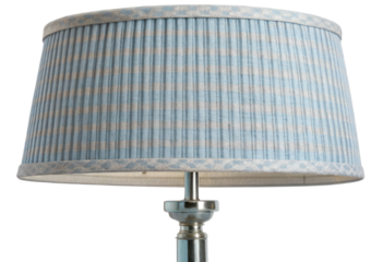 Striped fabric lampshade with metal base isolated with transparent background