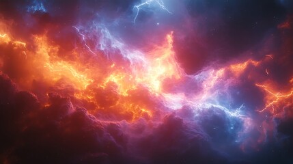 Abstract background with fiery red and blue lightning streaks in a stormy sky.