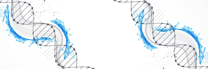 Science template, wallpaper or banner with a DNA molecules. Hand drawn vector.