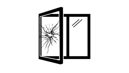 broken window, black isolated silhouette.