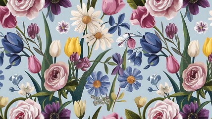 Modern floral with flowers print. Seamless pattern. Hand drawn style.