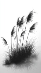 Obraz premium Graceful grasses in silhouette, gently swaying under a soft breeze, creating an enchanting scene of nature's tranquility