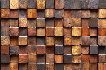 A wall made of wooden blocks on a black background