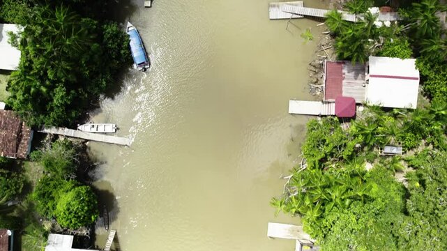 Aerial Of A River In Amazon Forest 