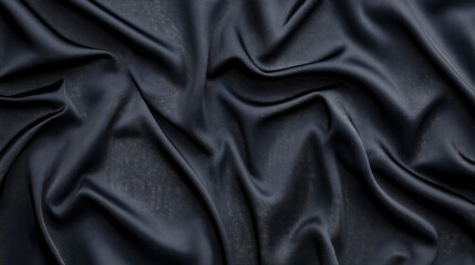 Obraz premium Close-up view of dark fabric with smooth, flowing folds and creases creating abstract shapes and soft shadows
