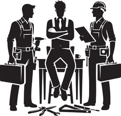 workers silhouette vector. Black and white silhouette