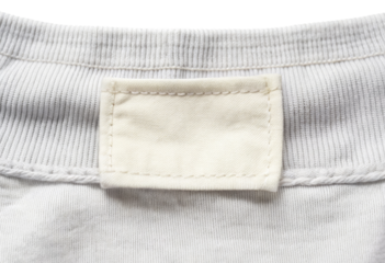 Close-up of fabric tag on clothing isolated with transparent background