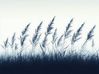 Graceful grasses dancing in the wind, creating a serene silhouette against a soft backdrop, evoking tranquility and nature's rhythm