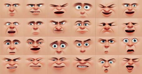 Animated faces showing diverse emotions, illustrating emotional recognition in social intelligence.