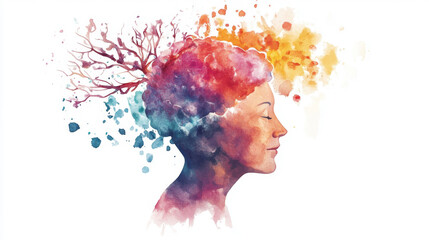 Colorful Brainstorm Concept with Woman Profile Silhouette. World Alzheimer Month