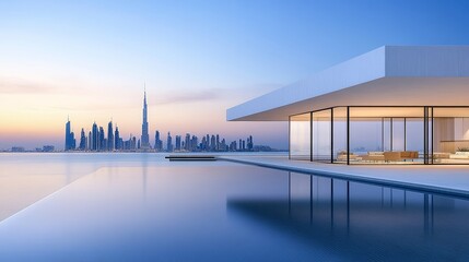 Modern Luxury Penthouse with Infinity Pool and Stunning City Views.
Concept of lifestyle, modern architecture, real estate, travel and tourism, architecture, interior design.
